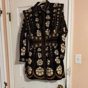FARM Rio Black Jacket with White and Gold Floral Design